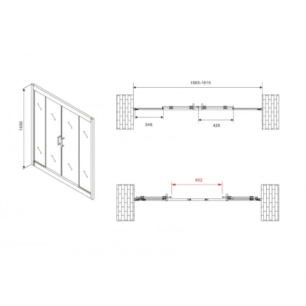 Шторка для ванны Abber Schwarzer Diamant 160x140 см профиль хром, стекло матовое AG57160M (детальная фотография), 160 см