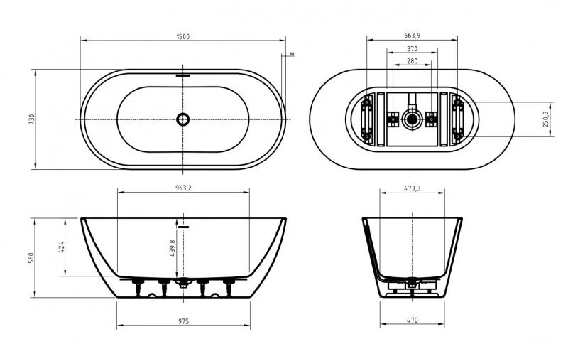 Ванна акриловая BelBagno Uno 150x73 см отдельностоящая BB701-1500-730-K (детальная фотография), акриловые