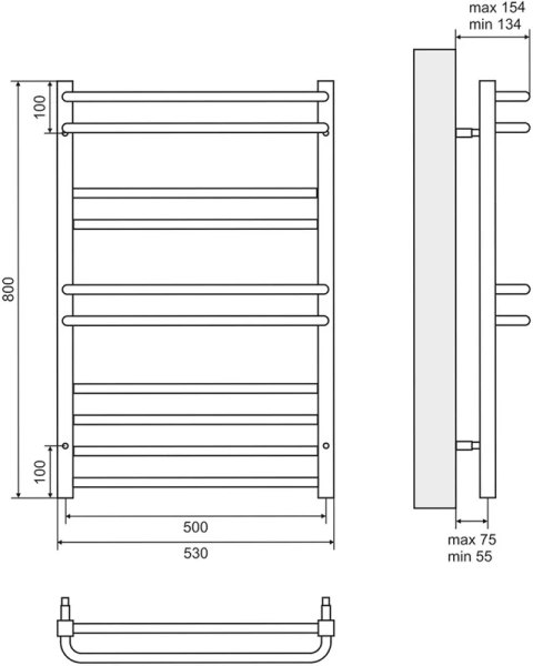 Полотенцесушитель водяной Lemark Linara LM04810 50х80 см лесенка (детальная фотография), для систем горячего водоснабжения, с нижним подключением