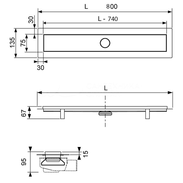 Схема (детальная фотография), душевой лоток