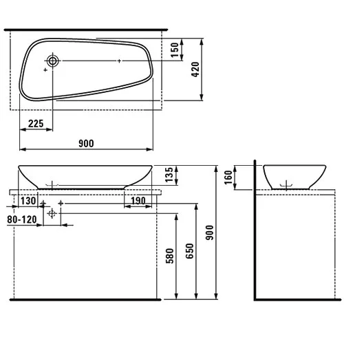 Раковина накладная Laufen Palomba 90 см белая 8.1680.1.000.112.1 (детальная фотография), современные, hi-tech