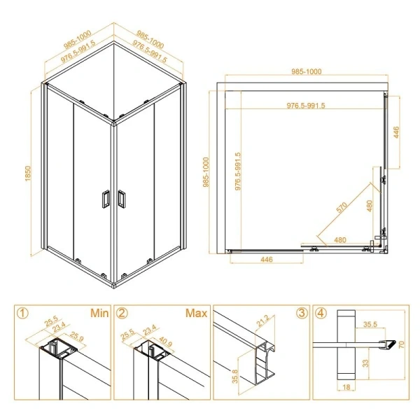 Душевой уголок RGW Classic CL-34 32093400 100х100 см раздвижная дверь (детальная фотография), квадратные