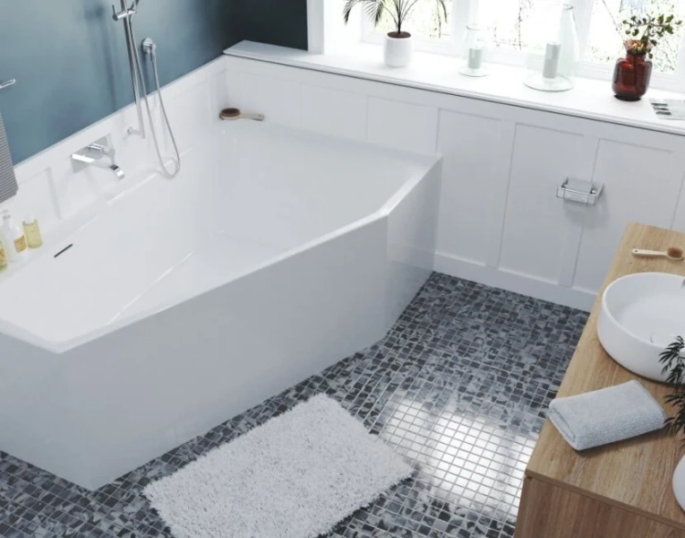 Акриловая ванна Riho Rething Space Fall Plug & Play B115009005/B116009005, 180 x 110 см, наполнение через перелив, левая/правая, цвет белый (детальная фотография), асимметричные