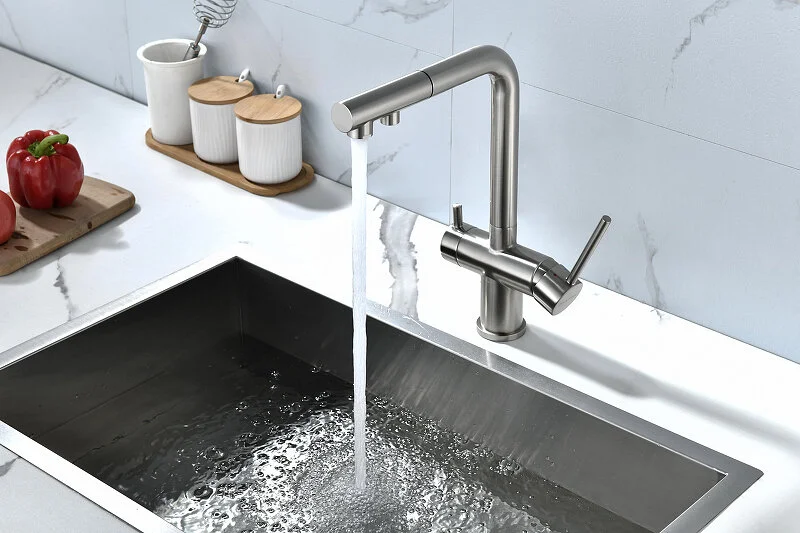 Смеситель для питьевой воды Paulmark Serpentine никель Se213222-NI (детальная фотография), на мойку, на столешницу