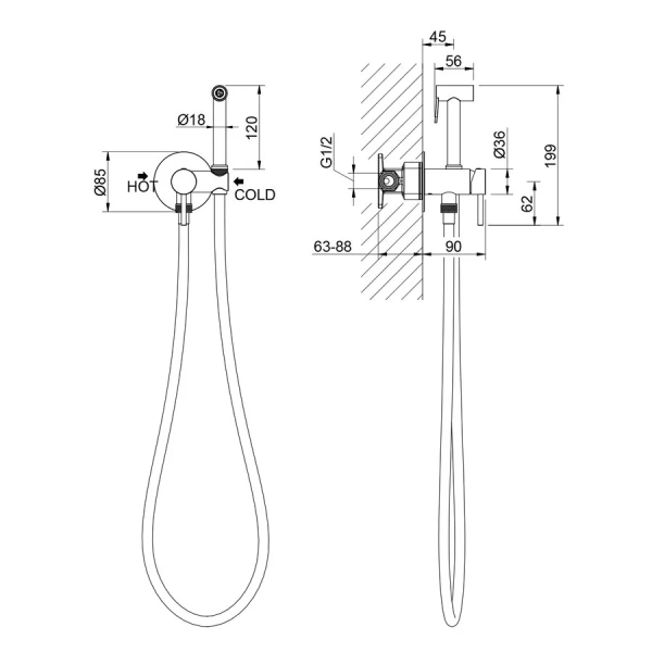 Гигиенический душ со смесителем Timo Saona черное золото 2338/18SM (детальная фотография), для туалета
