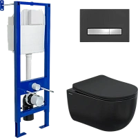 Унитаз с инсталляцией Berges Ventas Black черный, клавиша soft touch черный/хром глянец