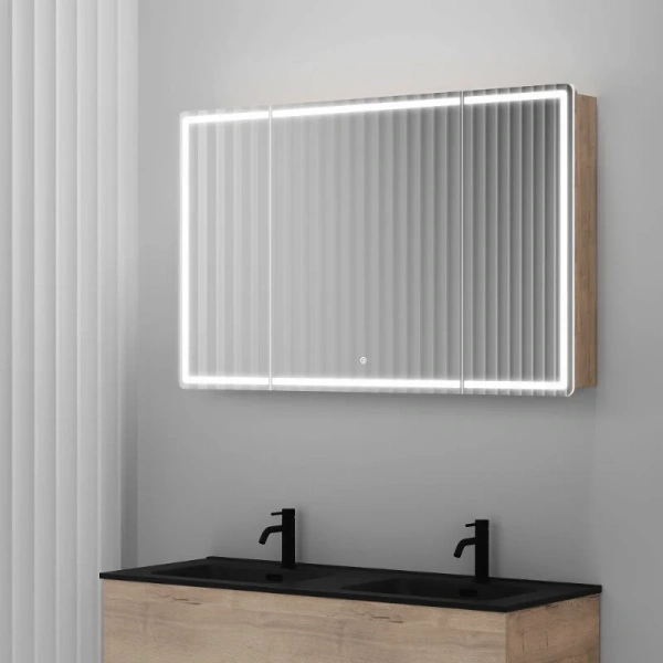 Зеркальный шкаф с подсветкой Sancos Mirror 120 см дуб галифакс MI120EG (детальная фотография), навесные