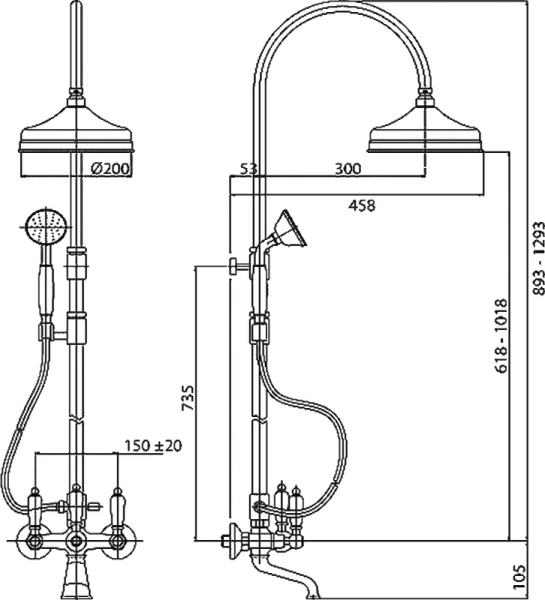 Душевая стойка Cezares First хром ручки белые FIRST-CVD-01-Bi (детальная фотография), классические, ретро