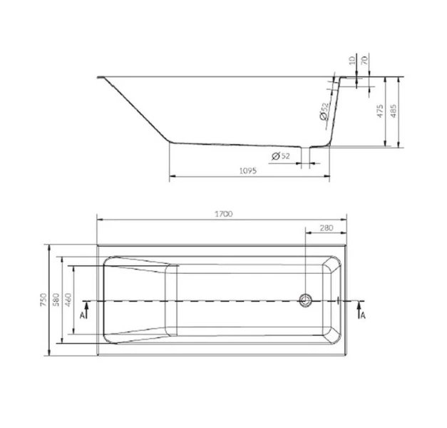 Ванна акриловая Cersanit Crea 170x75 см белая P-WP-CREA*170NL (детальная фотография), акриловые