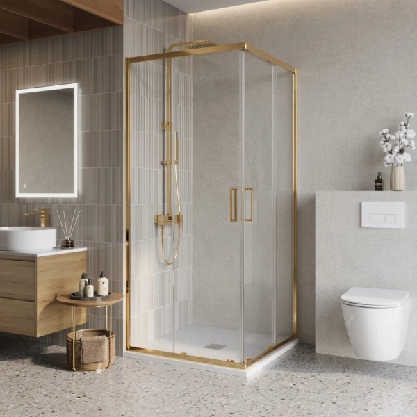 Душевой уголок Belbagno Luce 90x90 см профиль золото LUCE-A-2-90-C-ORO (детальная фотография)