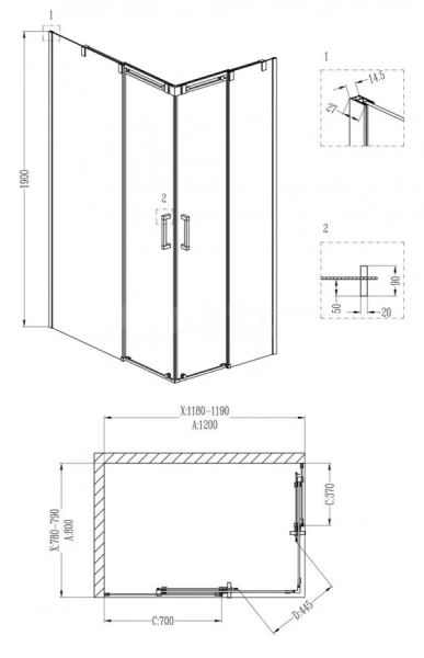 Душевой уголок Grossman Galaxy 120x80 см левый GR-3120L (детальная фотография), хром