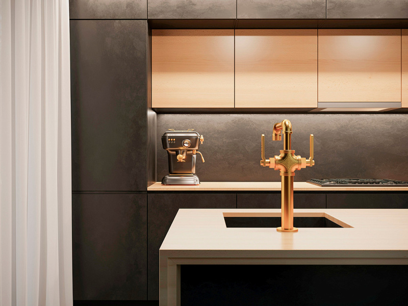 Смеситель для кухни Paulmark Loft золото Lo226006-G (детальная фотография), с поворотным изливом