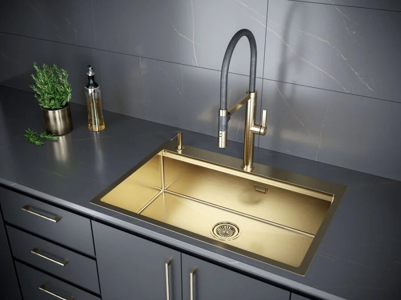 Мойка для кухни Paulmark Vast-Pro 75 см брашированное золото PM707551-BG (детальная фотография), прямоугольной формы