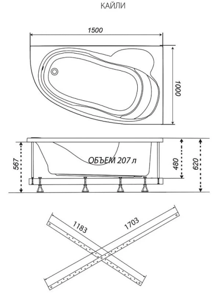 Ванна акриловая Triton OMP Кайли Щ0000048090/Щ0000048091, 150 x 100 см, левая/правая, белая (детальная фотография), акриловые