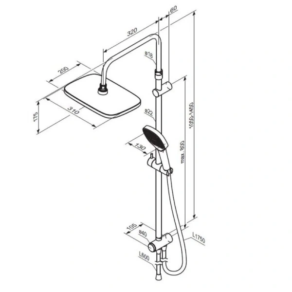 Душевая стойка Damixa Merkur черный 940000300 (детальная фотография), современные, hi-tech
