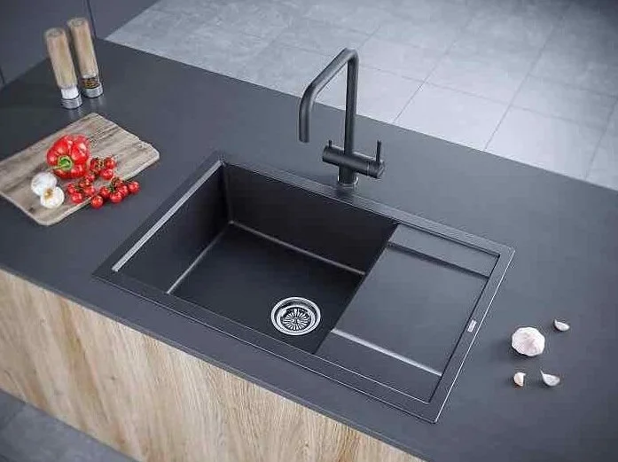 Мойка для кухни Paulmark Verlass 78 см черный металлик PM317850-BLM (детальная фотография), прямоугольной формы