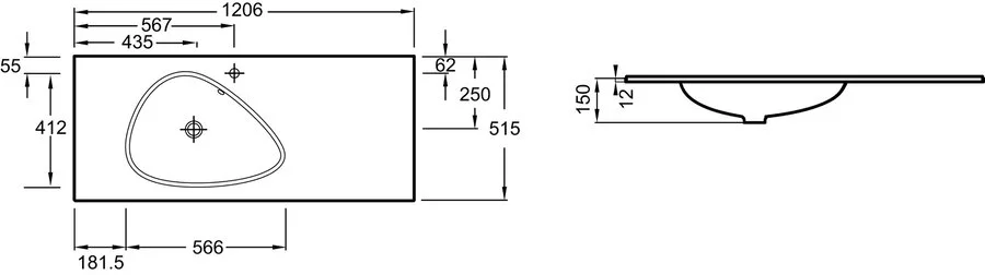 Раковина Jacob Delafon Nouvelle Vague 120 см матовая белая EB3022-DE1 (детальная фотография), современные, hi-tech