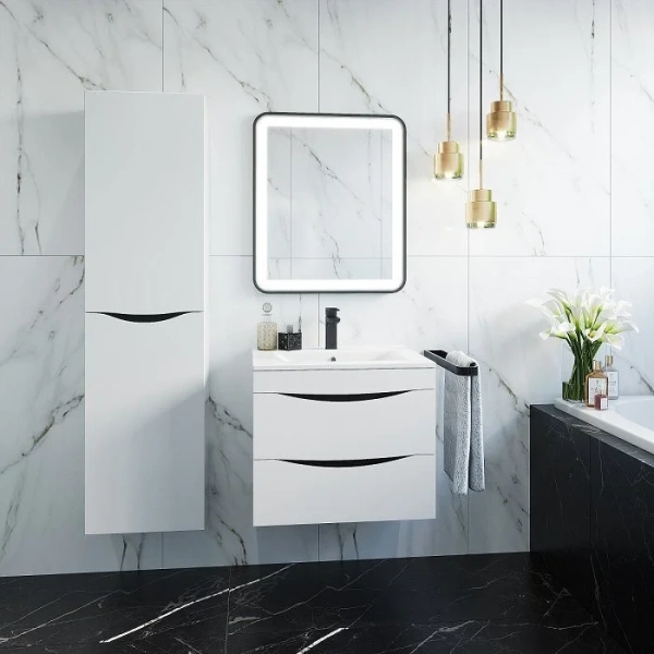 Тумба с раковиной подвесная IDDIS Cloud CLO80W0i95K 80 см с двумя ящиками (детальная фотография), современная, hi-tech