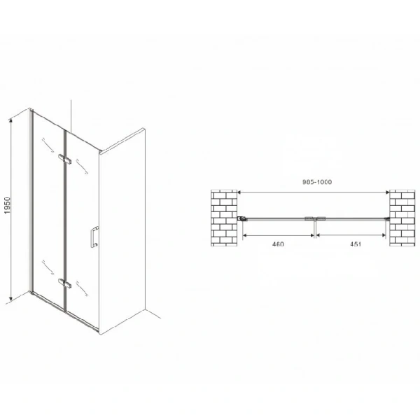 Душевая дверь в нишу Abber Sonnenstrand 100 см профиль хром, стекло прозрачное AG08100P (детальная фотография), современные, hi-tech