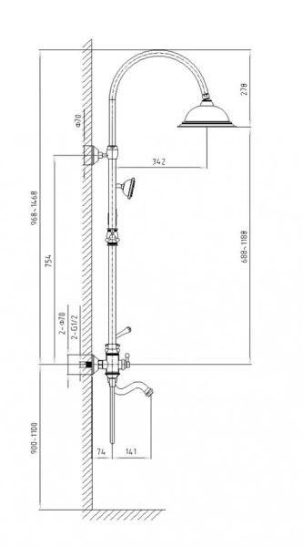 Душевая стойка Timo Adelia хром SX-6010/00 (детальная фотография), хром