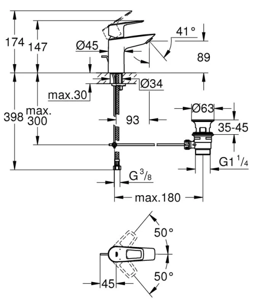Смеситель для раковины Grohe BauLoop однорычажный 23335001 (детальная фотография), для раковины