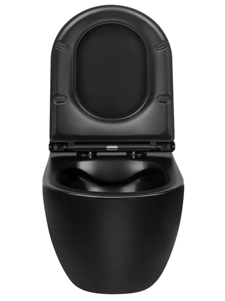 Унитаз подвесной Vincea Evo черный матовый VT1-34MB (детальная фотография), безободковые, сиденье с микролифтом , с антивсплеском