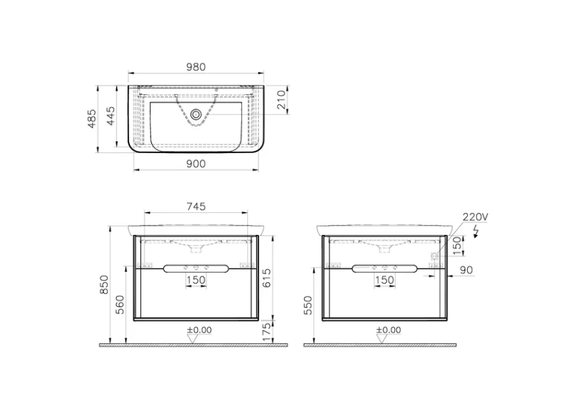 Тумба с раковиной подвесная VitrA Sento 100 см матовый антрацит 60838 (детальная фотография), в наличии