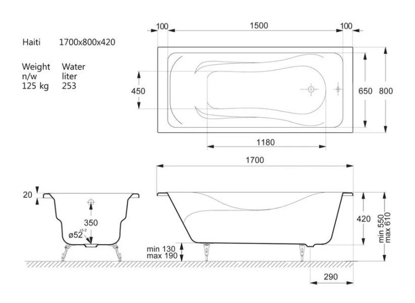 Чугунная ванна Vinsent Veron Haiti VHT1708042, 170 x 80 см, цвет белый (детальная фотография), чугунные