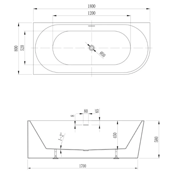 Ванна акриловая Abber AB9502-1.8 L, 180 x 80 см, белая, левая (детальная фотография), акриловые
