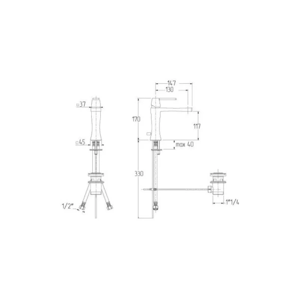 Смеситель для раковины Migliore Opera 190 с донным клапаном (детальная фотография), для раковины