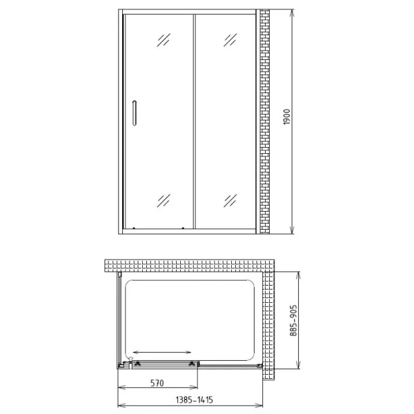Душевая дверь в нишу Gemy Victoria S30191B 140 см профиль хром (детальная фотография), современные, hi-tech