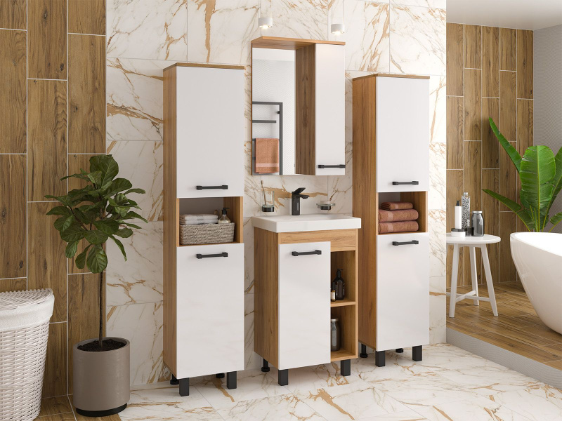 Шкаф-пенал напольный Misty Крафт 35 см белый/зебрано сахара П-Кра-05035-01Пр (детальная фотография), окрашенные, под структуру дерева