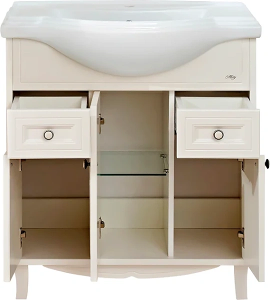 Тумба с раковиной напольная Misty Шармель 80 см с двумя ящиками (детальная фотография), моноблок