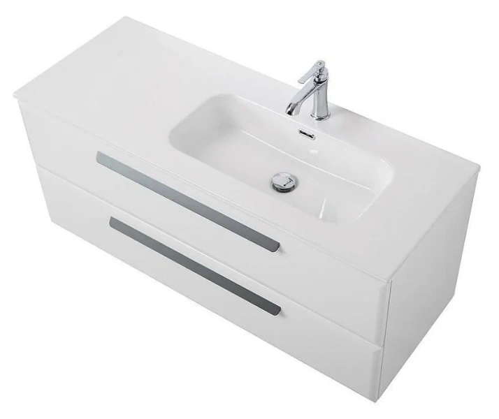 Тумба под раковину подвесная Cezares Eco 120 см Bianco Lucido, правосторонняя ECO-CER-N-1200-2C-SO-BL-R (детальная фотография), белая