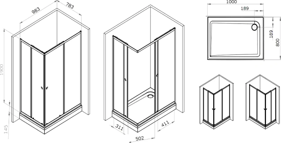 Душевой уголок Am.Pm Sunny 100x80 см черный матовый W87G-403-10080-BT (детальная фотография), прямоугольные index_1