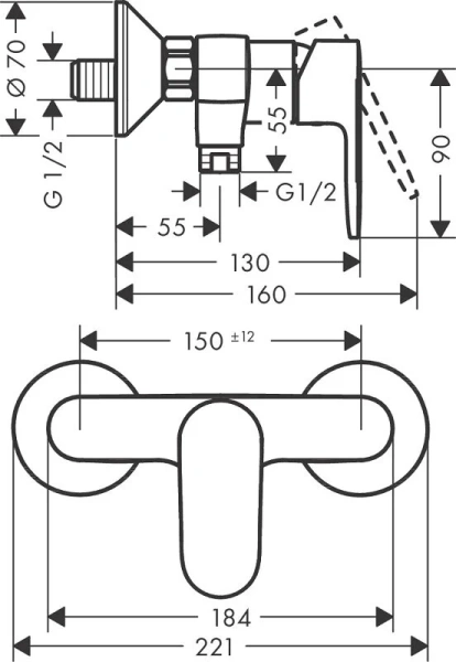 Смеситель для душа Hansgrohe Vernis Blend однорычажный, хром 71646000 (детальная фотография), для душа