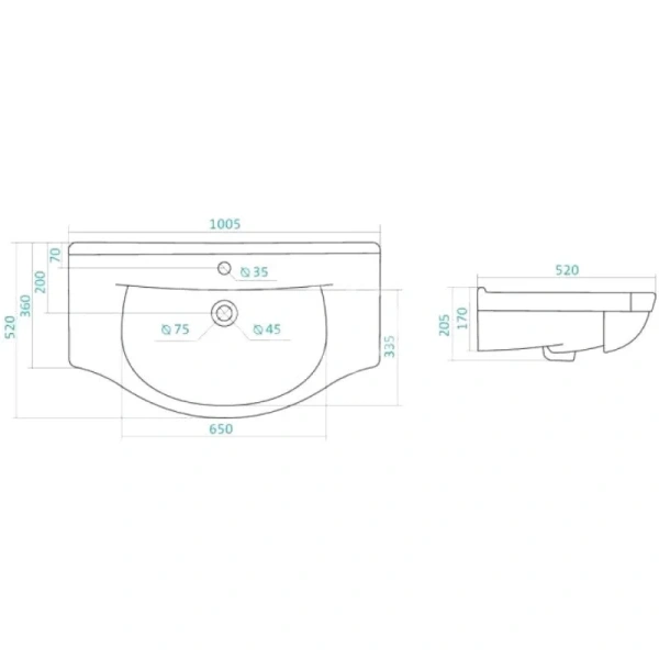 Раковина мебельная Style Line Эльбрус 100 см фаянс ЛС-00000171 (детальная фотография), в наличии
