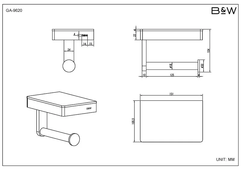 Бумагодержатель Black&White Gravity хром 9620C (детальная фотография), современные, hi-tech