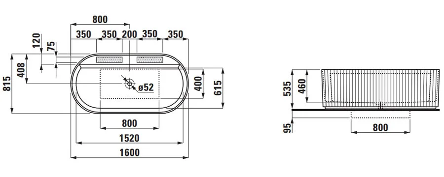 Ванна Laufen Sonar 2.2134.2.000.036.1, овальная,160 x 81,5 см 2.2134.2.000.000.1 (детальная фотография), искусственный камень