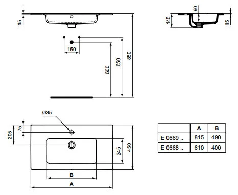 Раковина мебельная Ideal Standard Tempo 80 см белая E066901 (детальная фотография), современные, hi-tech