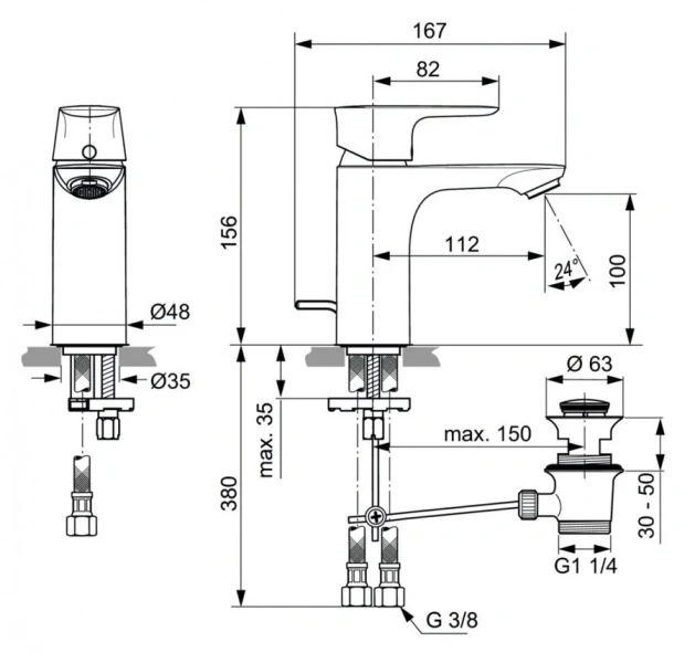 Смеситель для раковины Ideal Standard Connect Air хром A7021AA (детальная фотография), для раковины