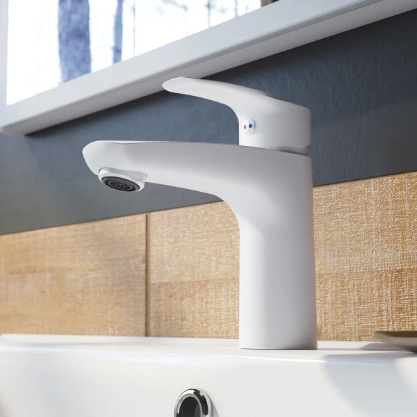 Смеситель для раковины IDDIS Ray белый матовый RAYWT00i01 (детальная фотография), белые