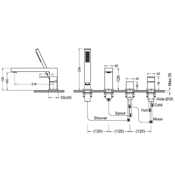 Смеситель для ванны Акватек Либра черный AQ1648MB (детальная фотография), для ванны