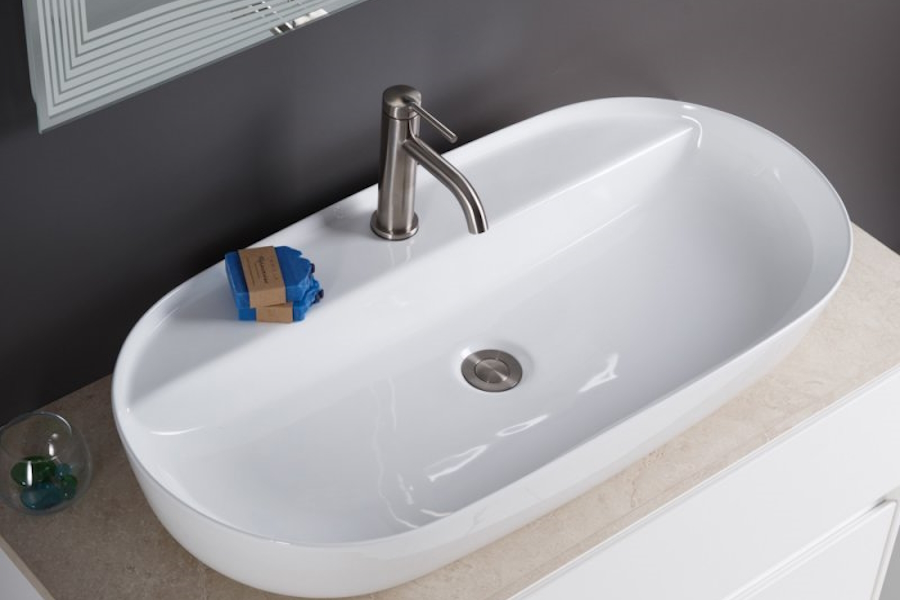 Раковина BelBagno 81 см белая BB1347 (детальная фотография), накладные (на столешницу), пристенные