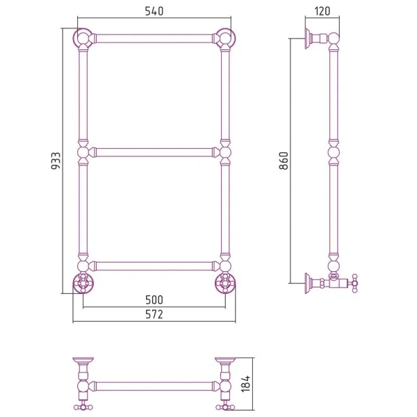 Полотенцесушитель водяной Сунержа Ренессанс 50х86 см шампань 020-0280-8650 (детальная фотография), классические, ретро