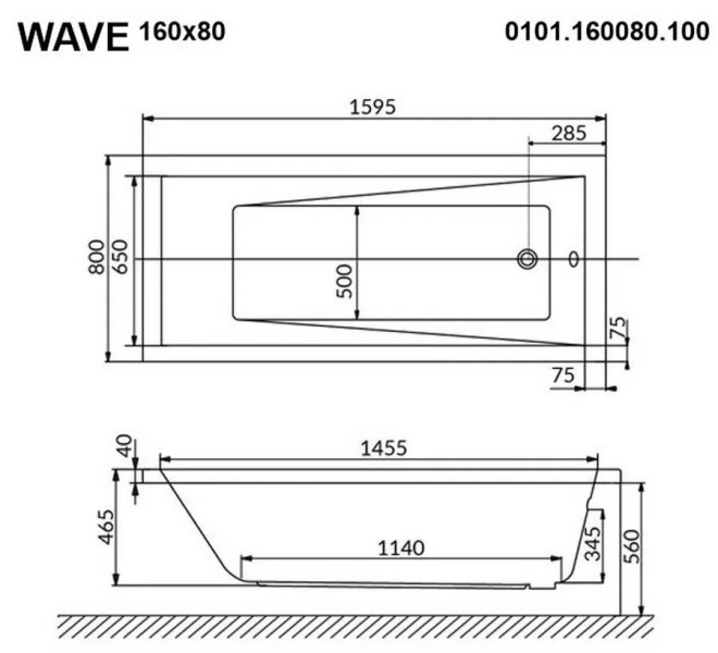 Ванна гидромассажная Whitecross Wave 160 x 80 см, ULTRA NANO, золото, белый, 0101.160080.100.ULTRANANO.GL (детальная фотография), акриловые