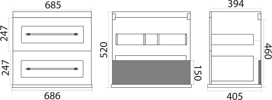 Тумба с раковиной подвесная Misty Марта 70 см МДФ (детальная фотография), в наличии, по запросу, нет в наличии