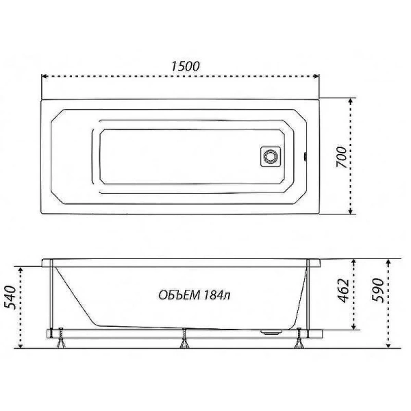 Ванна акриловая Triton Прага 150 х 70 см Щ0000049117 белая (детальная фотография), акриловые