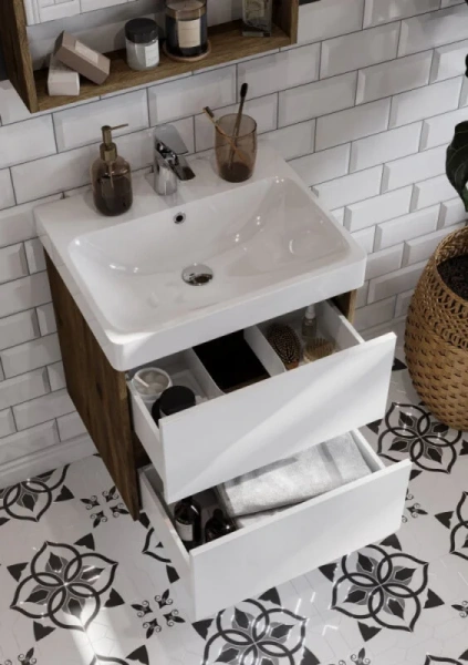 Тумба с раковиной подвесная Акватон Сканди 55 см белая/дуб рустикальный 1A2517K0SDZ90 (детальная фотография) index_1