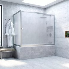 Душевая шторка на ванную профиль матовый хром стекло сатин Vegas-glass